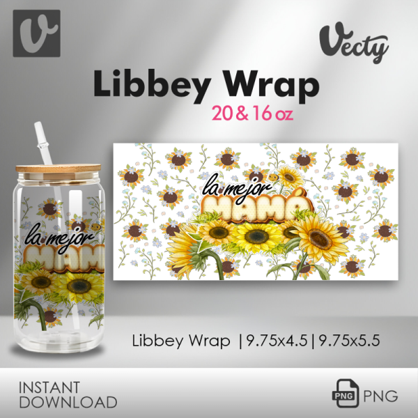 La Mejor Mama Girasoles Libbey Wrap 069